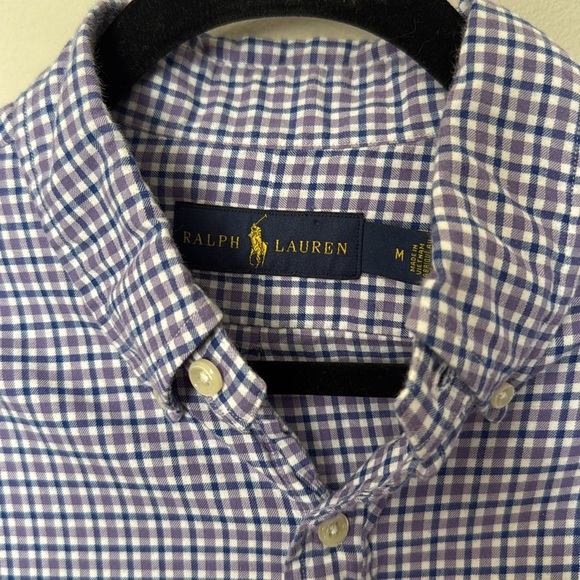 Ralph Lauren Purple Plaid Button Up Mens Med 100% Cotton Professional Work EUC - Picture 6 of 14